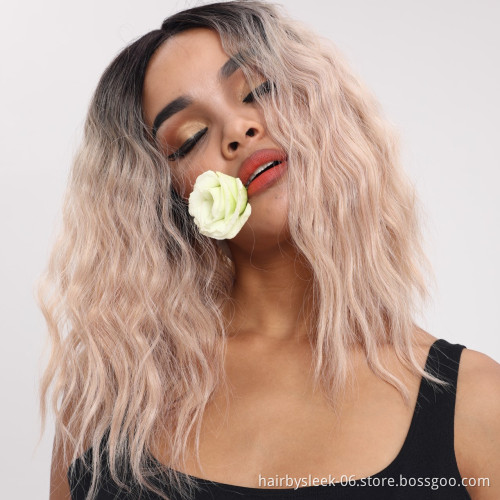 Synthetic Lace Frontal wigs 16 Inches Ombre Loose wave unprocessed mid length full brazilian Lace Front Wig Synthetic Hair Wigs
